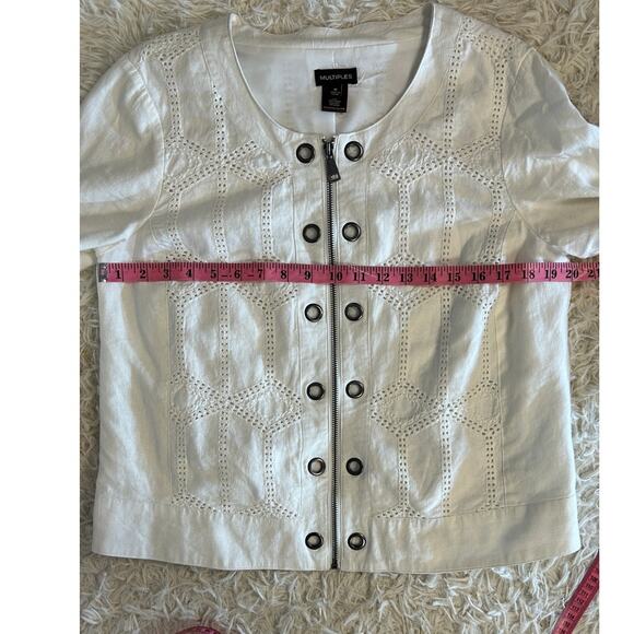 Multiples Women's Size M Off White Linen Roll Tab Sleeve Grommet Jacket #0318 - Picture 10 of 12